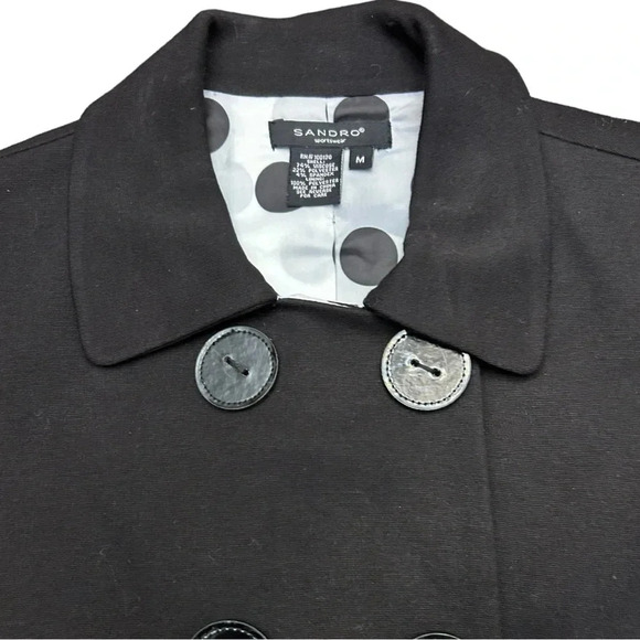 Sandro Women’s Black Big Button Double Breasted Crop Blazer Size M Office Work - Picture 2 of 8